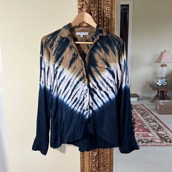 Young Fabulous & Broke Long Sleeve Blouse Tie Dye Collard Shirt Size XS Brown - Picture 1 of 4